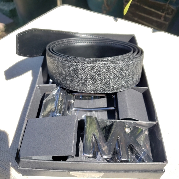 MICHAEL KORS 4 IN 1 MEN BELT BLACK LEATHER - Picture 1 of 7